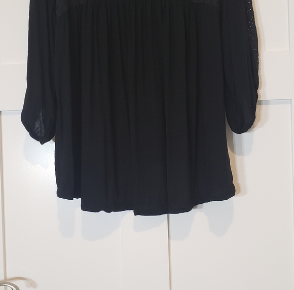 Free People Moon River Easy Peasant Top Black Lace Size Medium Neck Tie  Tassels - Picture 13 of 16